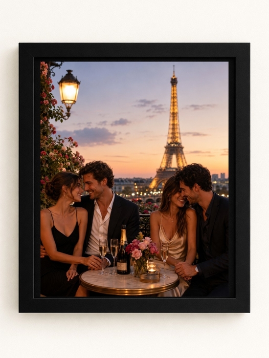 Hand Crafted Other - 8x10 Framed Paris Sunset A.I.Art Print